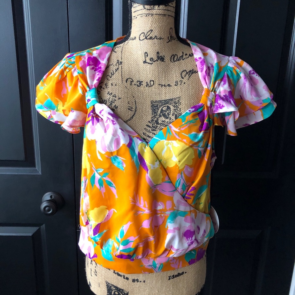 Milk & Honey Floral Blouse Orange pink purple size large NWT